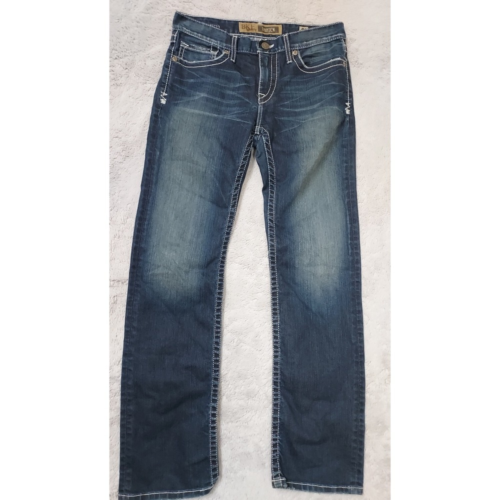 BKE Brayden Jeans Mens 31x34 Straight Leg Distressed Dark Wash Blue Cotton Blend